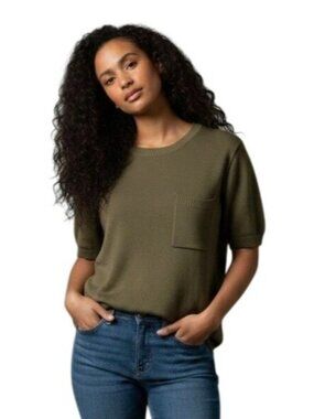 Vintage Linda Allard Ellen Tracy Tunic Dress Pocket Olive Army Green Knit S